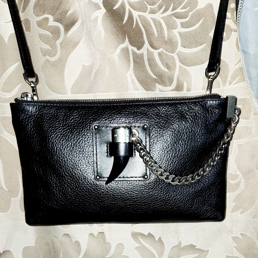Michael Kors Large James Clutch/Crossbody Bag Black & Silver